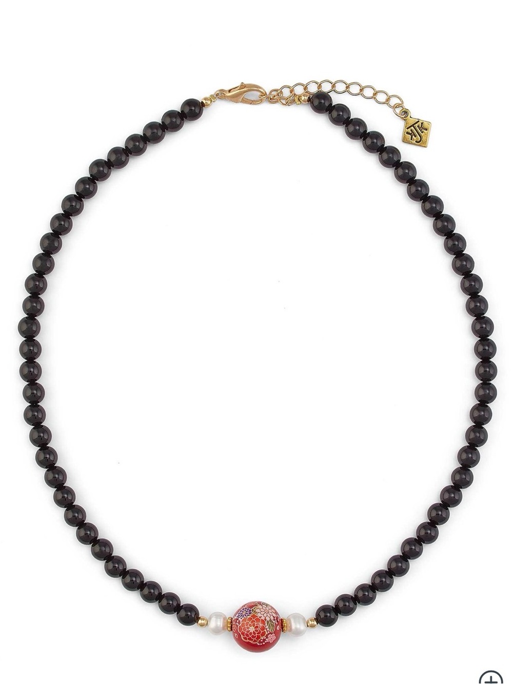 Japanese Red Crane, Cultured Pearl & Onyx